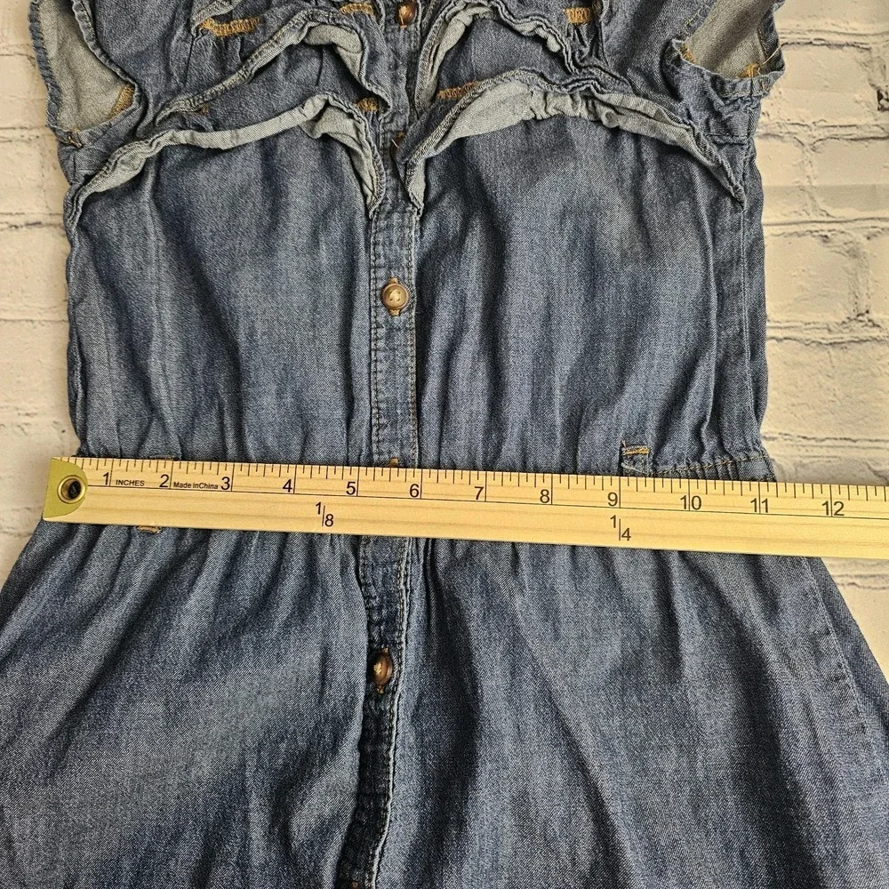 OshKosh B'gosh Kids 6X Dress Girls Denim Cap Sleeve Button Ruffles‎ Blue